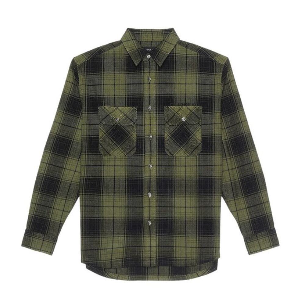PURPLE BRAND Men's Plaid Flannel Shirt Size SMALL Green Black Heavyweight